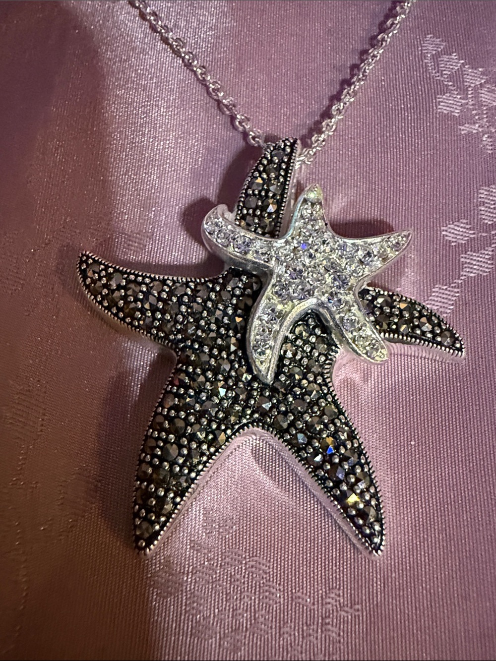 Starfish Pendant Necklace in Black and Silver CZ